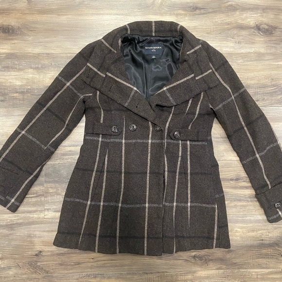 Banana Republic Brown Checkered Pea Coat - Picture 2 of 4